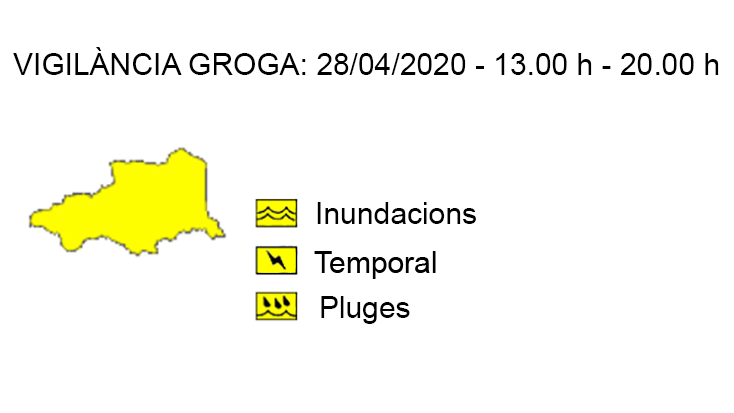 Vigilància groga per pluges i inundacions a partir de 13.00 h