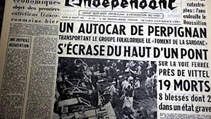 El 27 de juliol del 1964 l’autocar que transporta l’esbart dansaire «El Foment de la Sardana» té un accident amb el balanç de 19 morts.