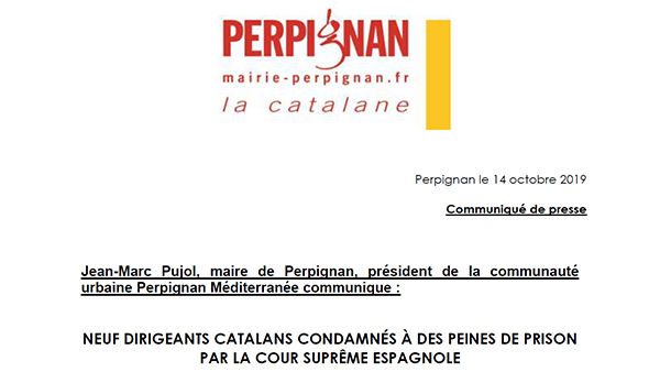 El batlle de Perpinyà critica la sentència contra els presos polítics