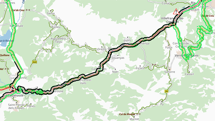 La carretera 116 tallada aquesta nit entre Vilafranca de Conflent i Montlluís